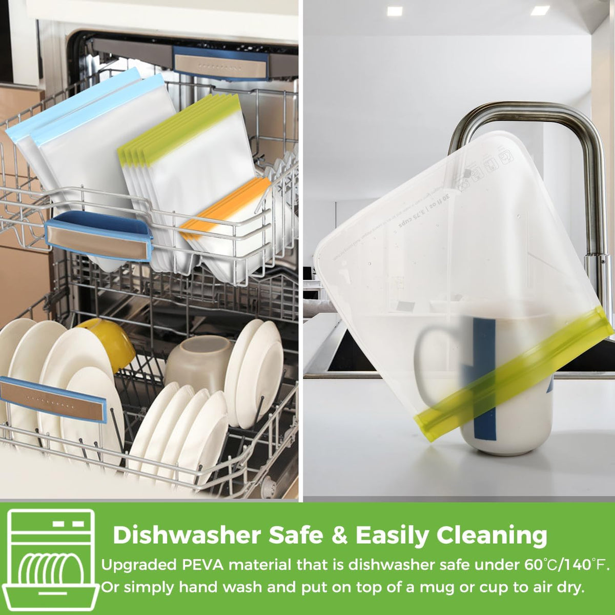 SPLF 9 Pack Reusable Gallon Freezer Bags Dishwasher Safe, Multicolor