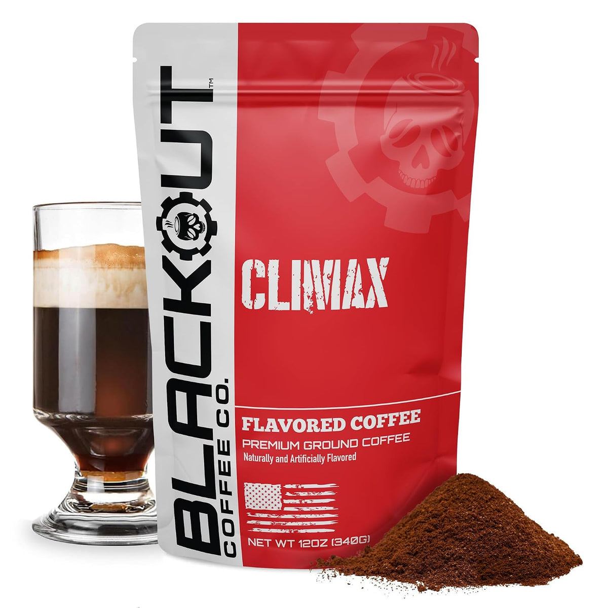 Blackout Coffee Climax Amaretto, Irish Cream &amp; Kahlua Flavored Ground Coffee – Medium Roast, Smooth Taste, Guilt-Free Indulgence – Freshly Roasted 12oz Bag.