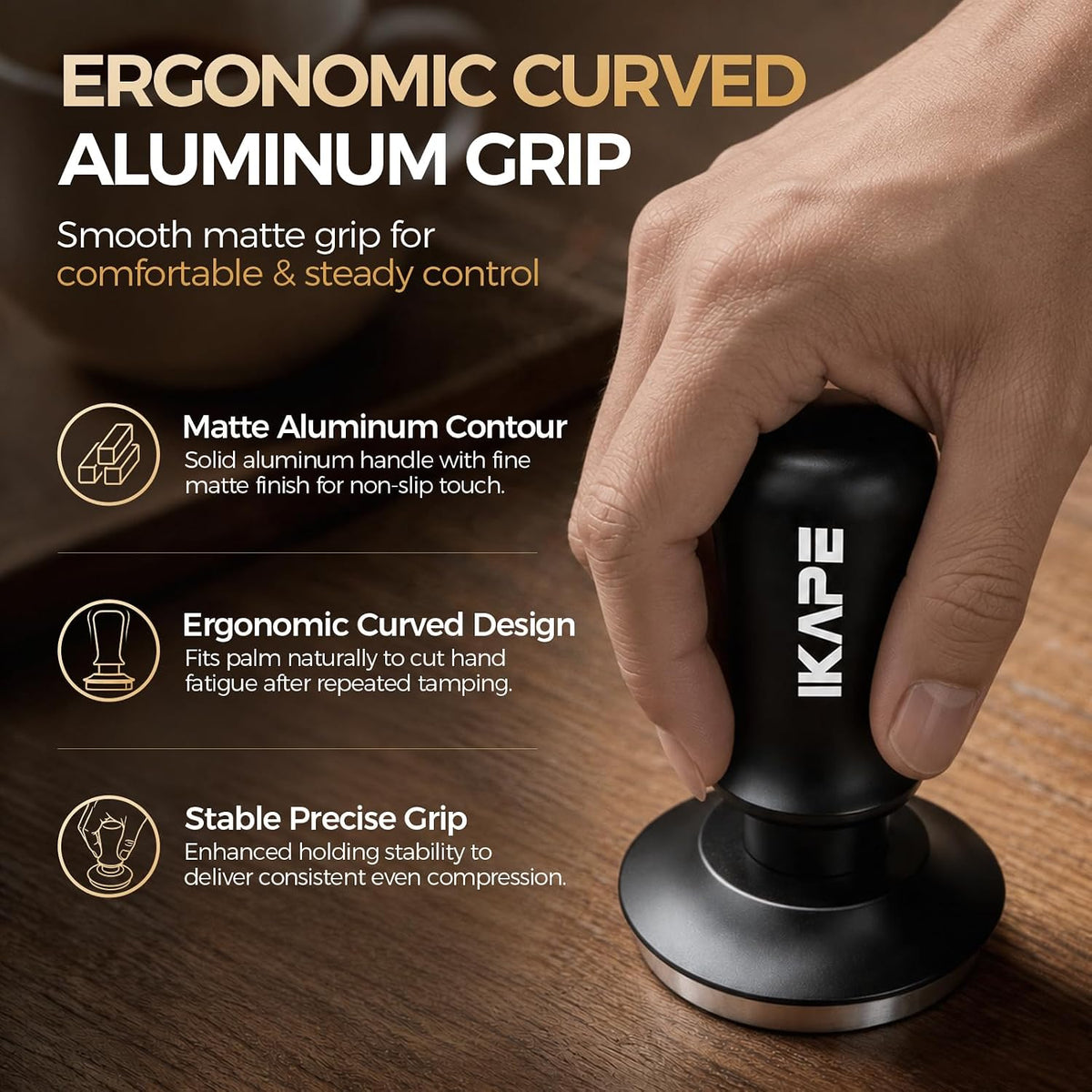 IKAPE 53.3mm Espresso Tamper, Premium Barista Coffee Tamper with Calibrated Spring Loaded, Threaded Stainless Steel Base Tamper Fits for Breville Series 54mm Portafilter Basket