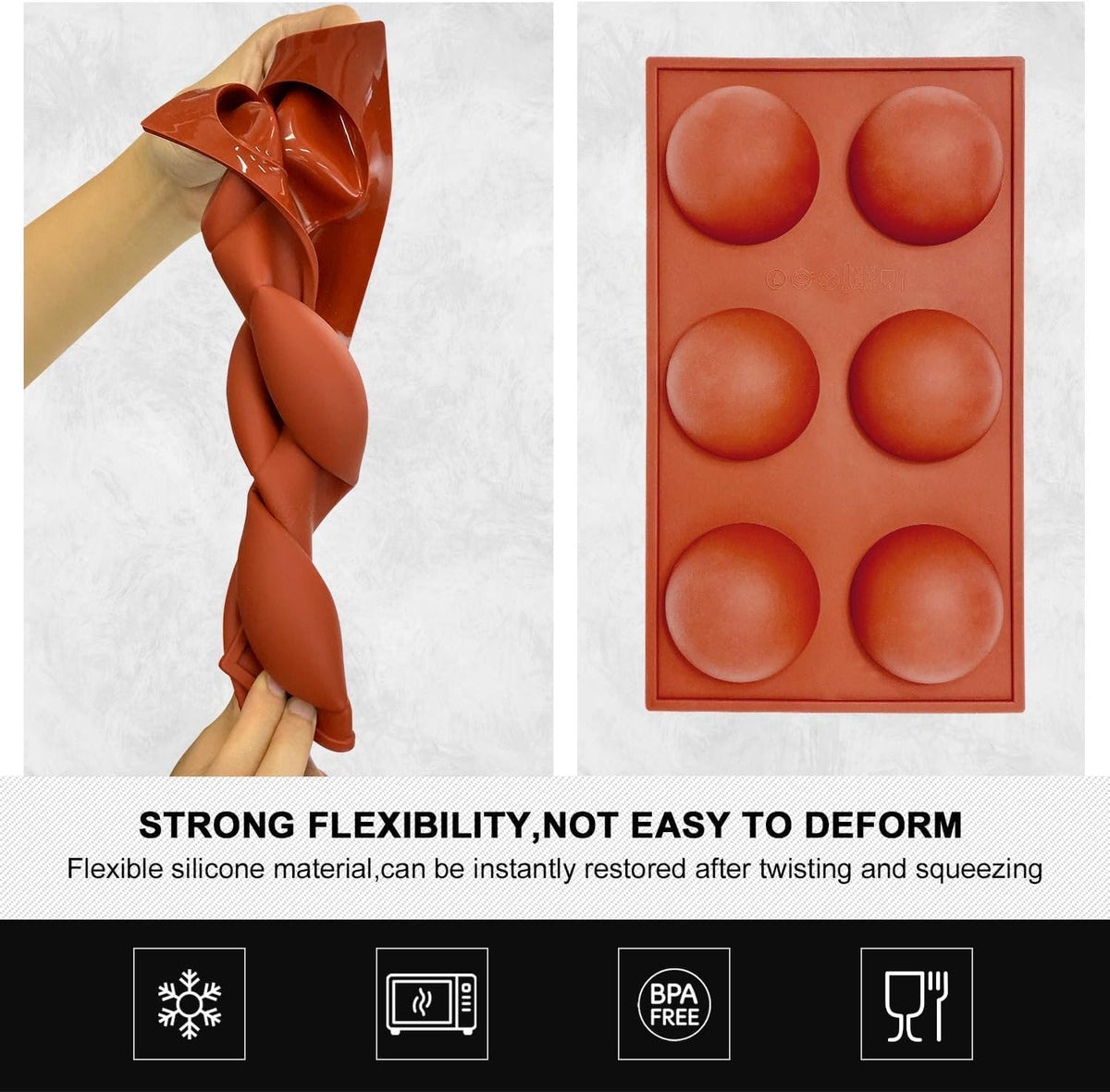 Large 6-Cavity Semi Sphere Silicone Mold, Half Sphere Silicone Baking Molds for Making Chocolate, Cake, Jelly, Dome Mousse (2 Packs)