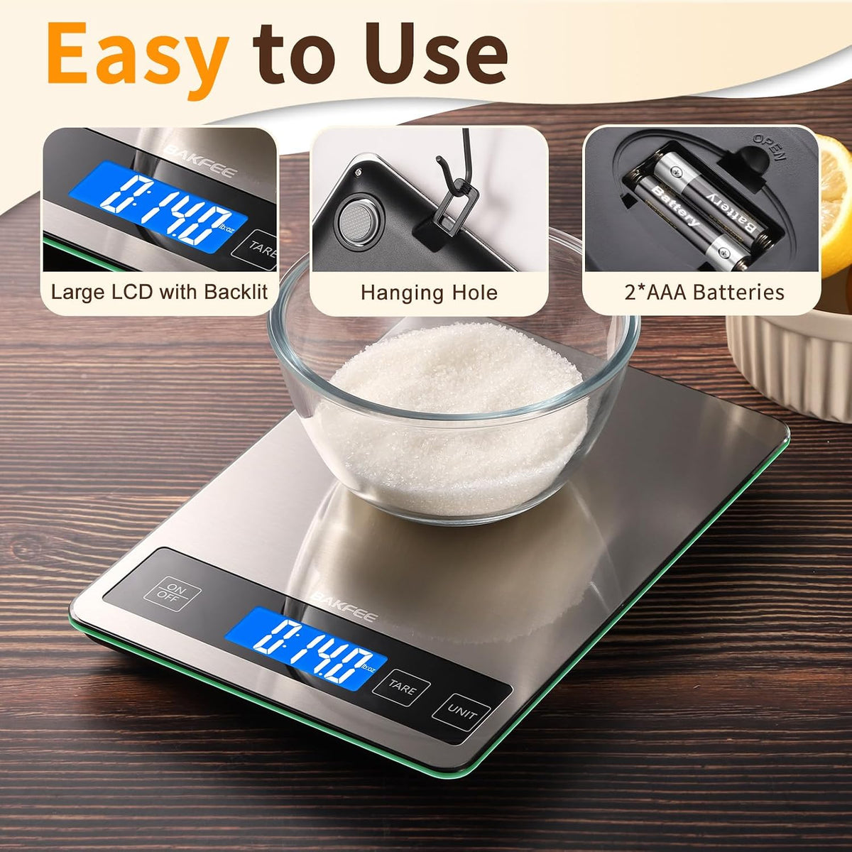 Food Scale, 33lb Kitchen Scale with 1g Precision, for Cooking, Black | Premium Stainless Steel &amp; Tempered Glass, Splash-Resistant Sturdy Surface, 5 Units, Tare, Baking &amp; Meal Prep