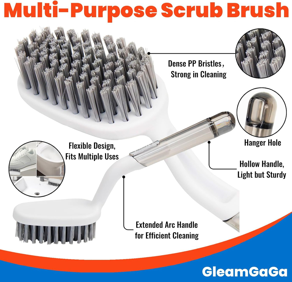 3 Pack Shower Brush for Cleaning, Heavy-Duty Scrub Brush Set for Bathroom