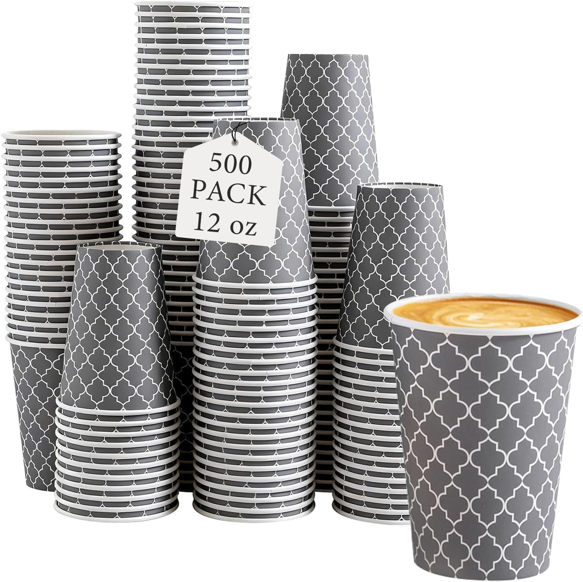 Lamosi Coffee Cups 12 oz 500 Pack, Disposable Paper Coffee Cups, Hot Cups