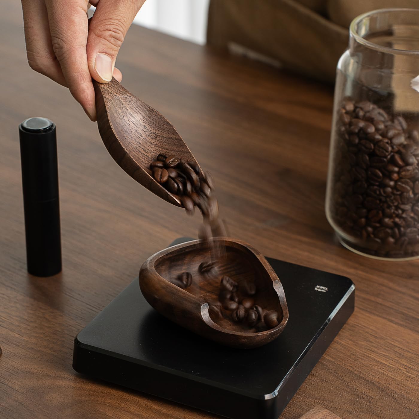 Black Walnut Coffee Scoop for Ground Coffee, Loose Tea &amp; Bath Salts, 1 Tablespoon/15ml, Multi-Purpose Kitchen Scooping Tool for Jars, Canisters &amp; Coffee Brewing Accessories(1pcs)