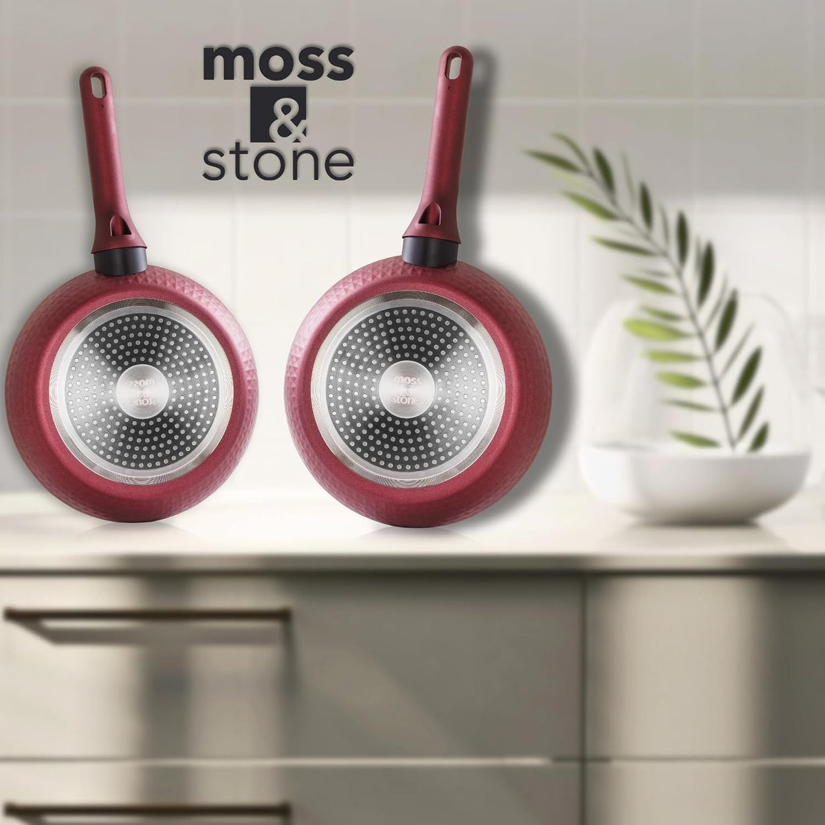 Moss & Stone 4 Piece Nonstick Cookware Set, Small Pots And Pans Set Non stick With Glass Lid, Induction Cookware, Stay Cool Handle, PTFE/PFOA, Kitchen Cookware 4-Piece with Frying Pans Set & Saucepan