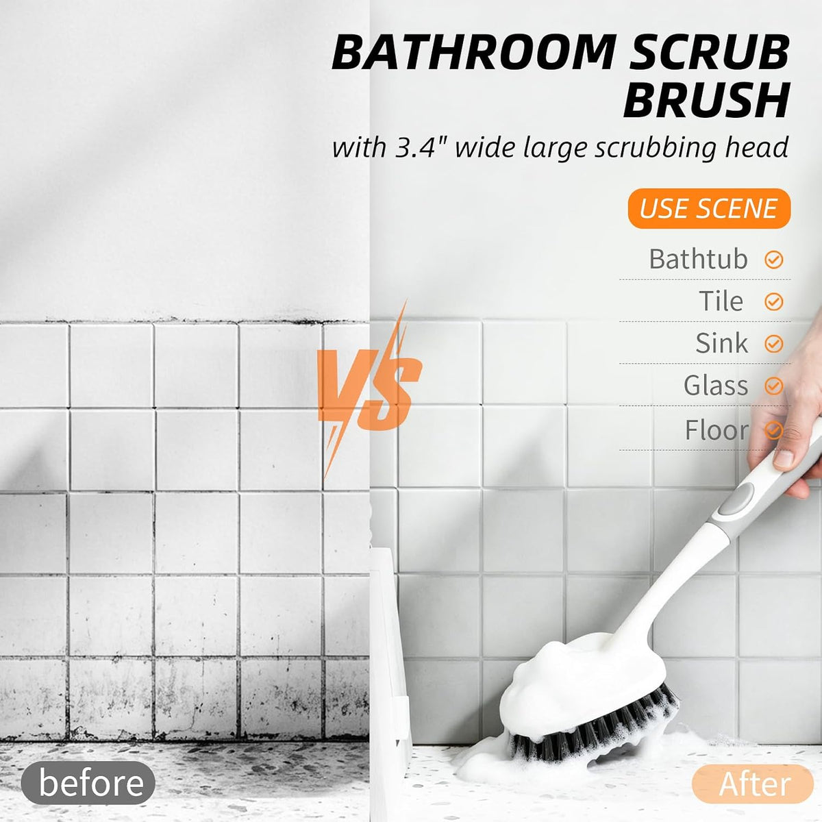 3 Pack Scrub Brush Set with Grout Brush, Shower Brush and Squeegee