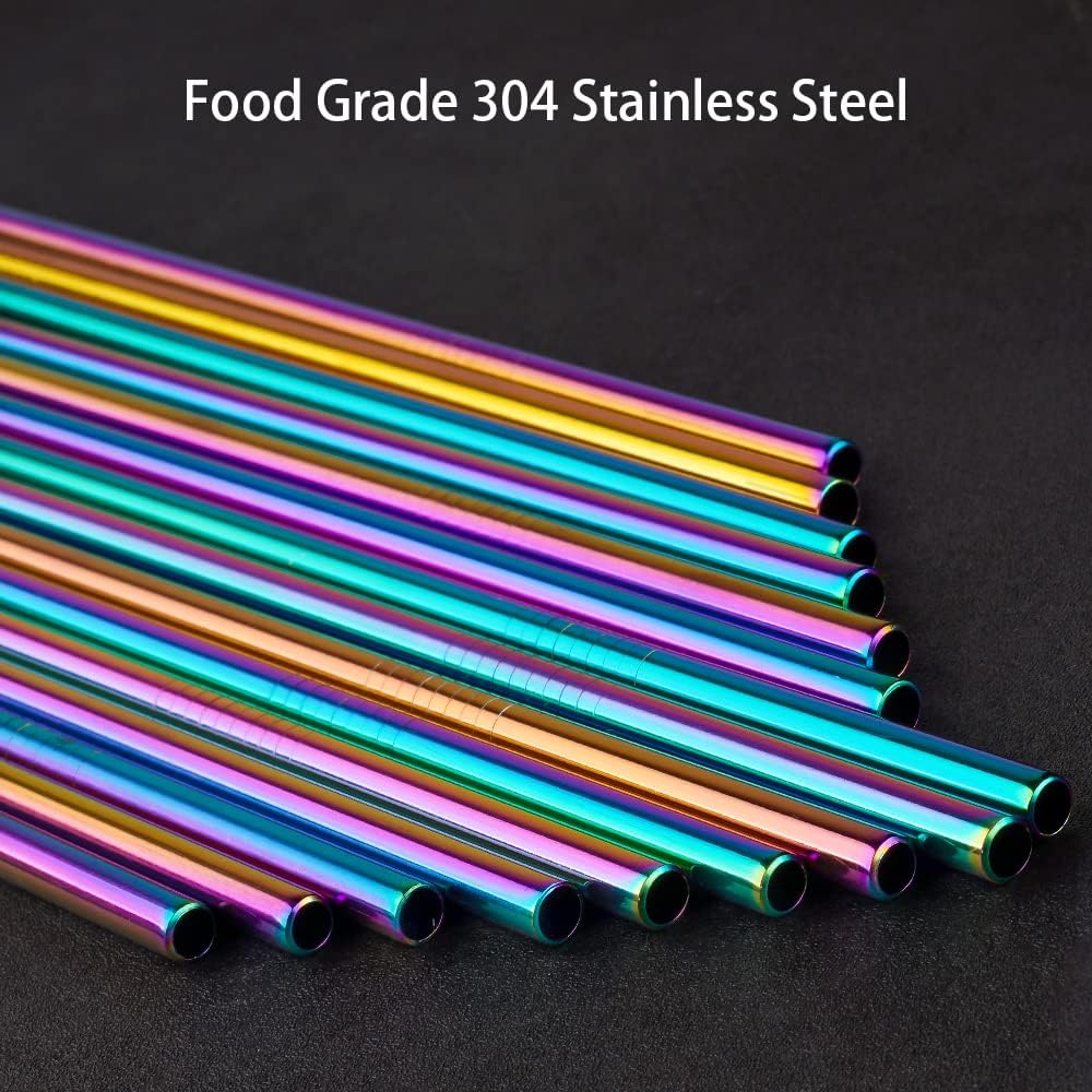 Tomorotec 24 PCS Straight &amp; Bent Stainless Steel Straws for Tumblers, 10.5” | 12 Straight &amp; 12 Bent Reusable Drinking Straws, 10.5” Metal Straw with Brushes for Smoothies Juices Cocktails (Metallic)