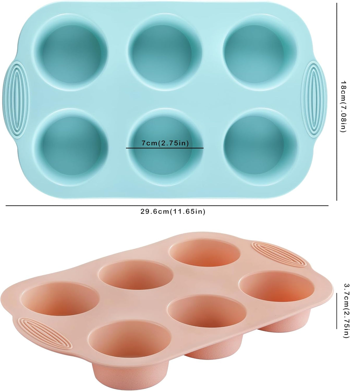 XZZWLL 3 Pack Silicone Muffin Pan, 6 Cup Nonstick Cupcake Molds for Baking