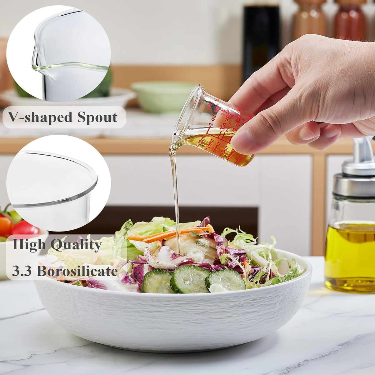 Ackers BORO3.3 Glass Measuring Cups with V-Spouts, 30 ml/1 oz, 2 Pack