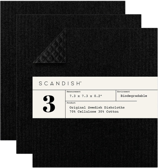 Black Swedish Dishcloths for Kitchen - Set of 3 Swedish Dish Cloths | Swedish Dish Towels Made in Sweden | Reusable,