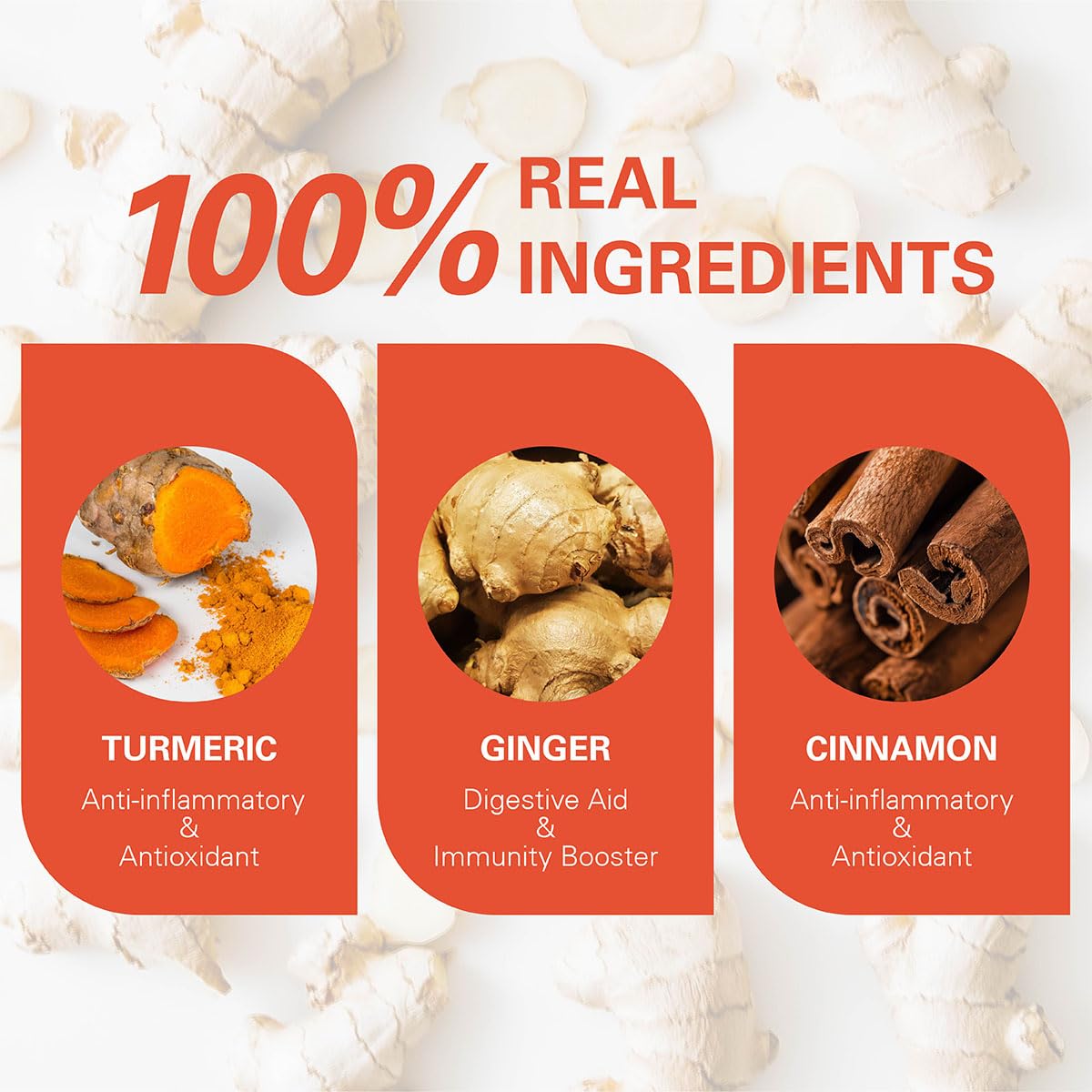 WT WEETEE Turmeric Ginger Cinnamon Tea Bags 100 Count, Smooth Earthy Blend | Caffeine-Free Infusion with Real Turmeric, Spicy Ginger &amp; Sweet Cinnamon | Antioxidant-Rich Daily Tea, Enjoy Hot or Iced