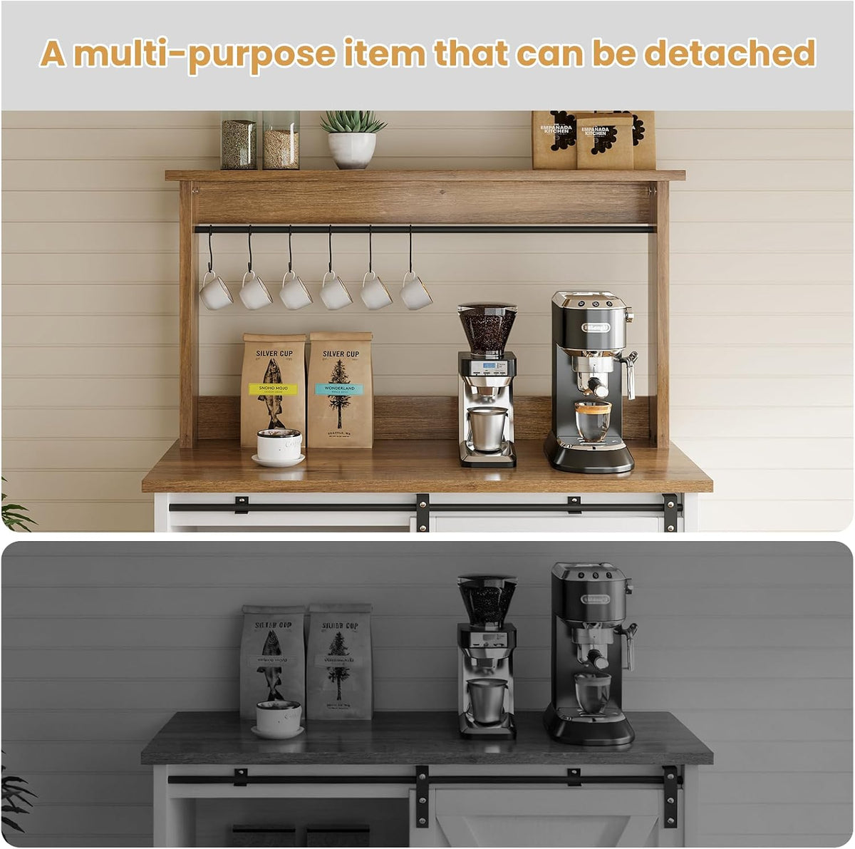 4ever2buy 31" Farmhouse Coffee Bar Cabinet with Storage Hutch, White