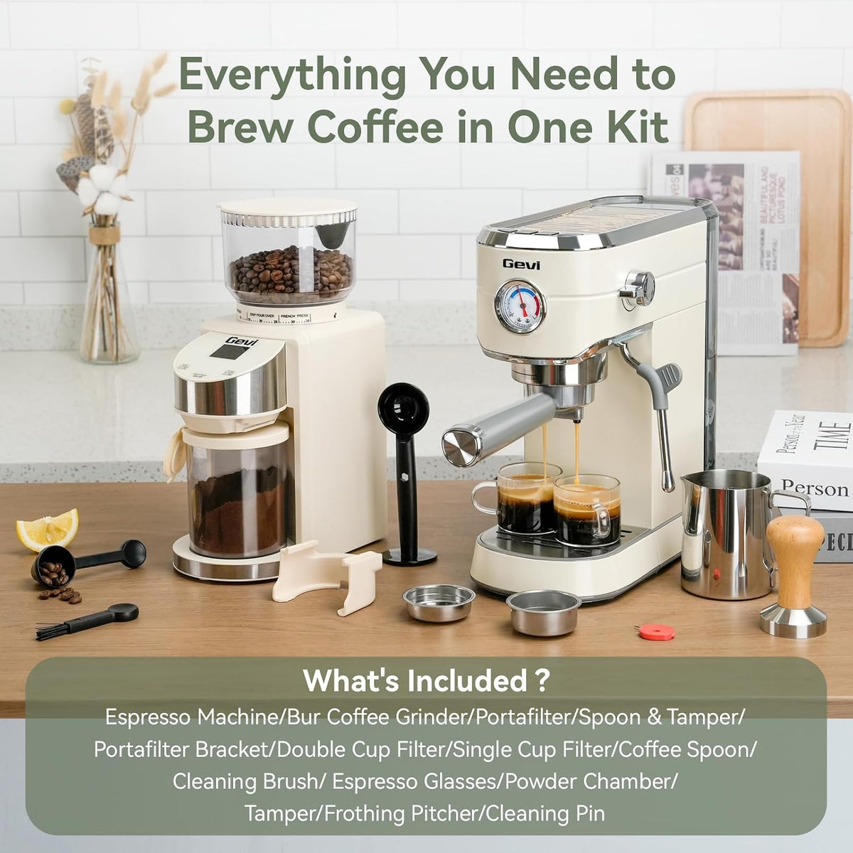 Gevi 20 Bar Espresso Machine with Conical Burr Anti-Static Coffee Grinder