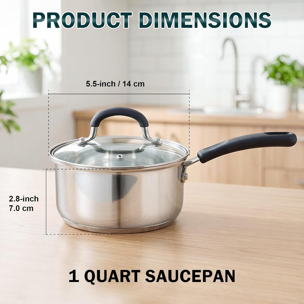 Cook N Home Saucepan Sauce Pot with Lid 1 Quart Stainless Steel , Stay Cool Handle, silver