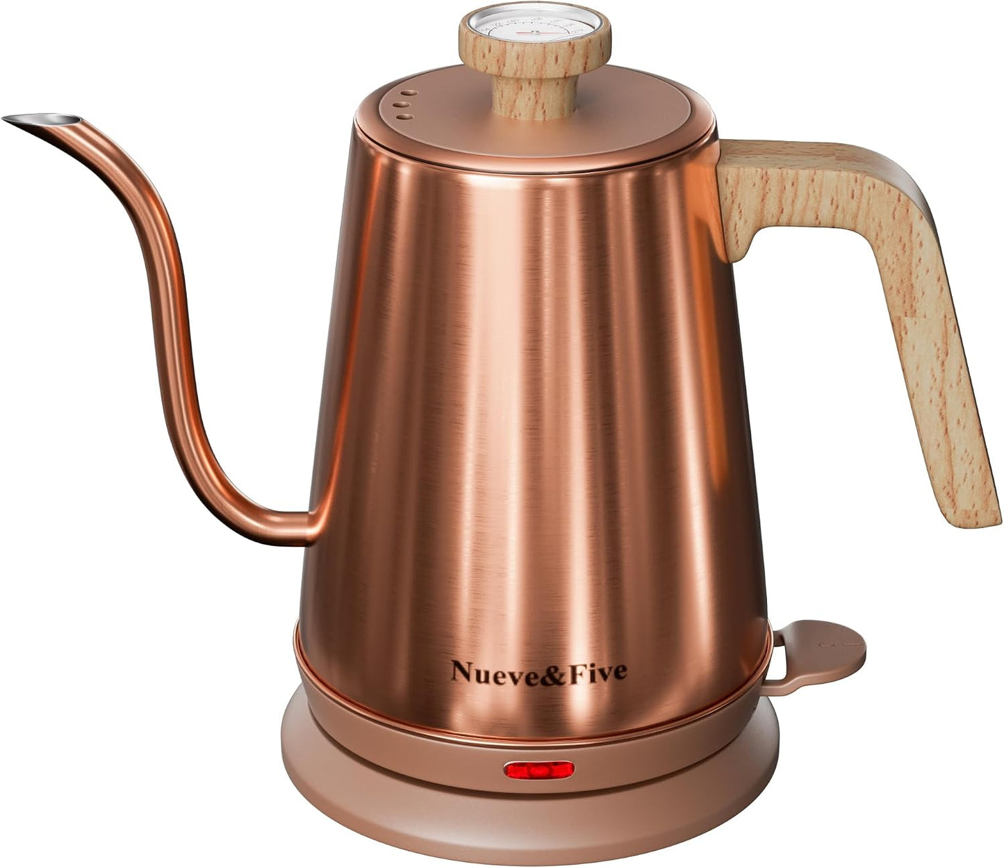 Nueve&amp;Five Electric Gooseneck Kettle with Thermometer, 1.0L Pour Over Hot Water Kettle for Coffee and Tea, 1000W, Auto Shutoff, Boil-Dry Protection,Copper