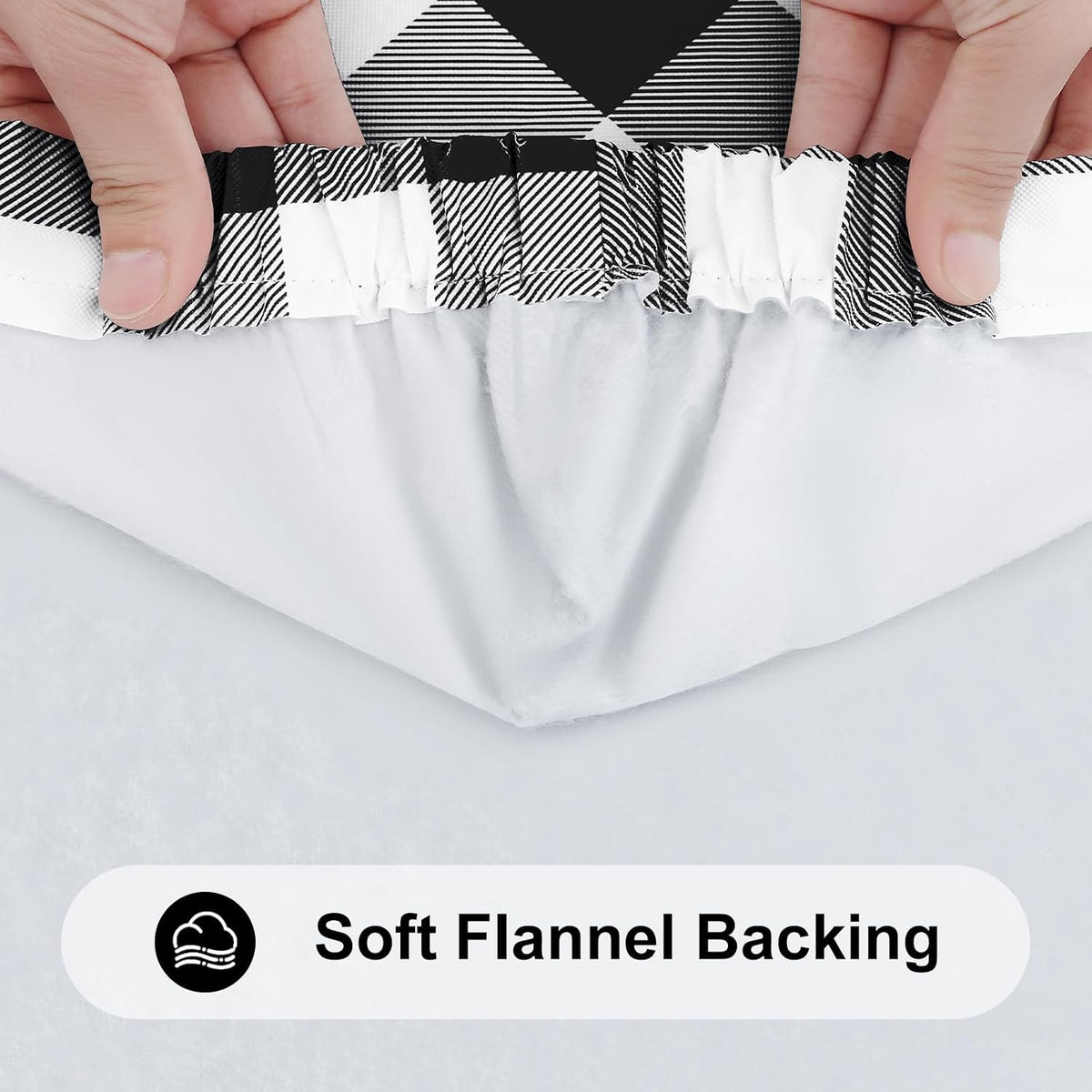 Smiry 6 Foot Picnic Table Cloth, Flannel Backed Fitted Vinyl tablecloths | Waterproof Elastic Rectangle Tablecloth ,Buffalo Plaid Table Covers for Dining, Camping, Outdoor (Black and White, 30" x 72")