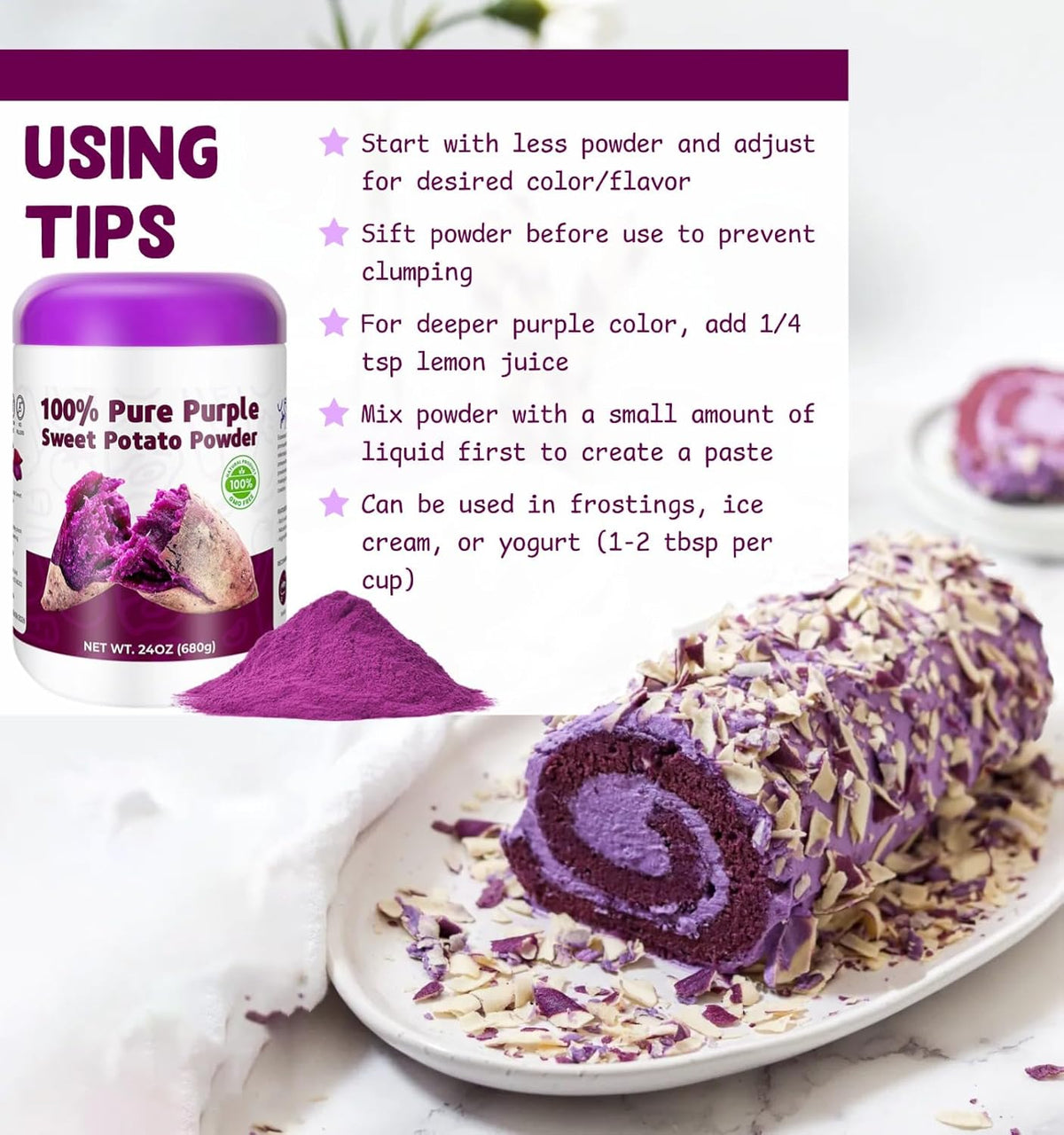 24oz Pure Purple Sweet Potato Powder, 100% Natural Food Coloring for Baking