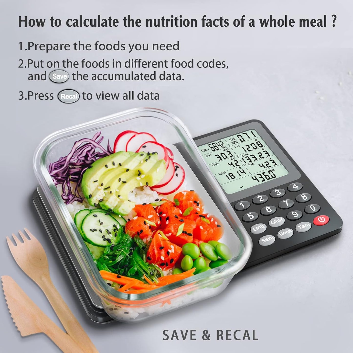 Fuzion Food Kitchen Scale with Nutritional Calculator, 6.6 lb / 3 kg