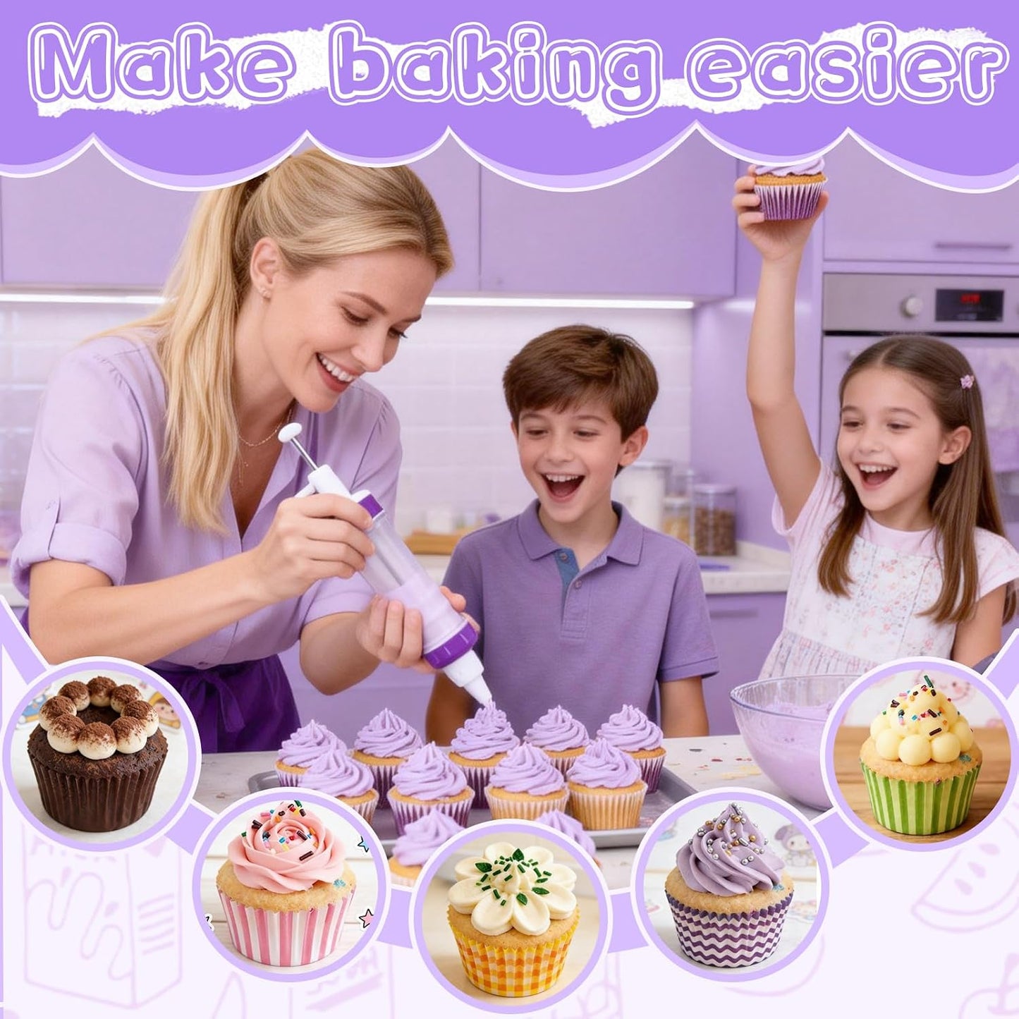 JAYVAR Dessert Decorating Syringe Set, Icing Dispenser Tool | Dessert Decorator Pro, 7 Icing Nozzles, 9 Silicone Cake Cup, Cake Decorating Gun for Frosting Cream