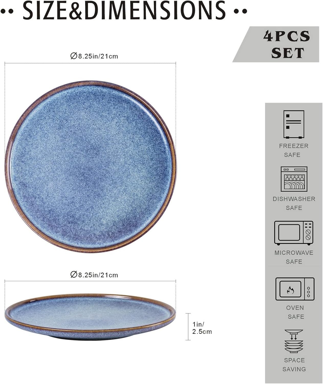 UNICASA Ceramic Salad Plates Set of 4, 8 Inch Reactive Glaze Plates | Blue Dessert and Appetizer Plates, Ideal for Salad, Pasta, Snacks and Side Dishes, Microwave, Oven and Dishwasher Safe