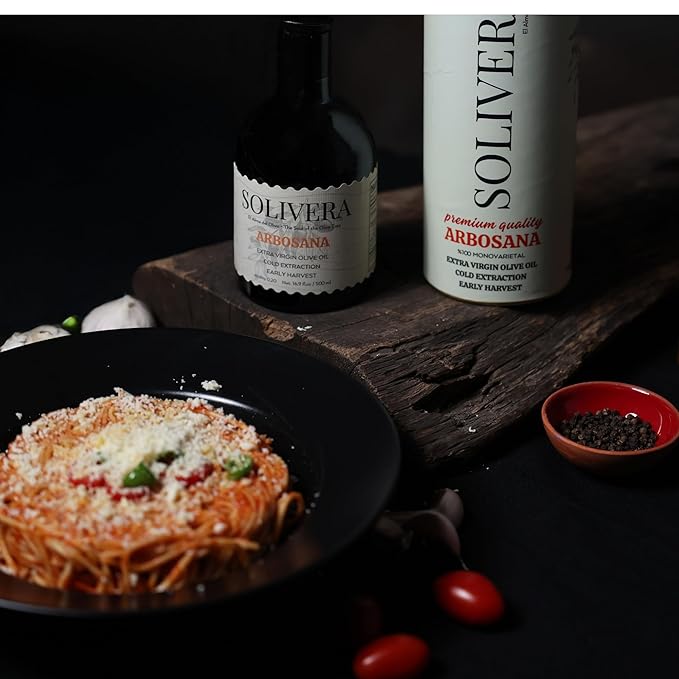 Solivera Arbosana Extra Virgin Olive Oil Cold Pressed 300+ High Polyphenols, Smooth Creamy & Nutty Flavor, Single-Origin Organic Olive Oil, Hand Picked Gourmet Oil - 16.8 fl. oz. (Arbosana)