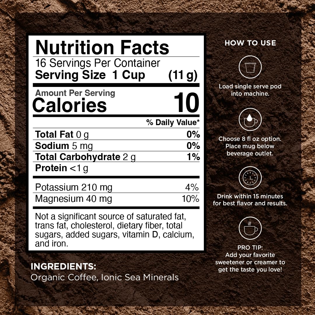 VitaCup Mineral Medium Dark Roast Coffee Pods with Electrolytes, 32ct | Sea Minerals