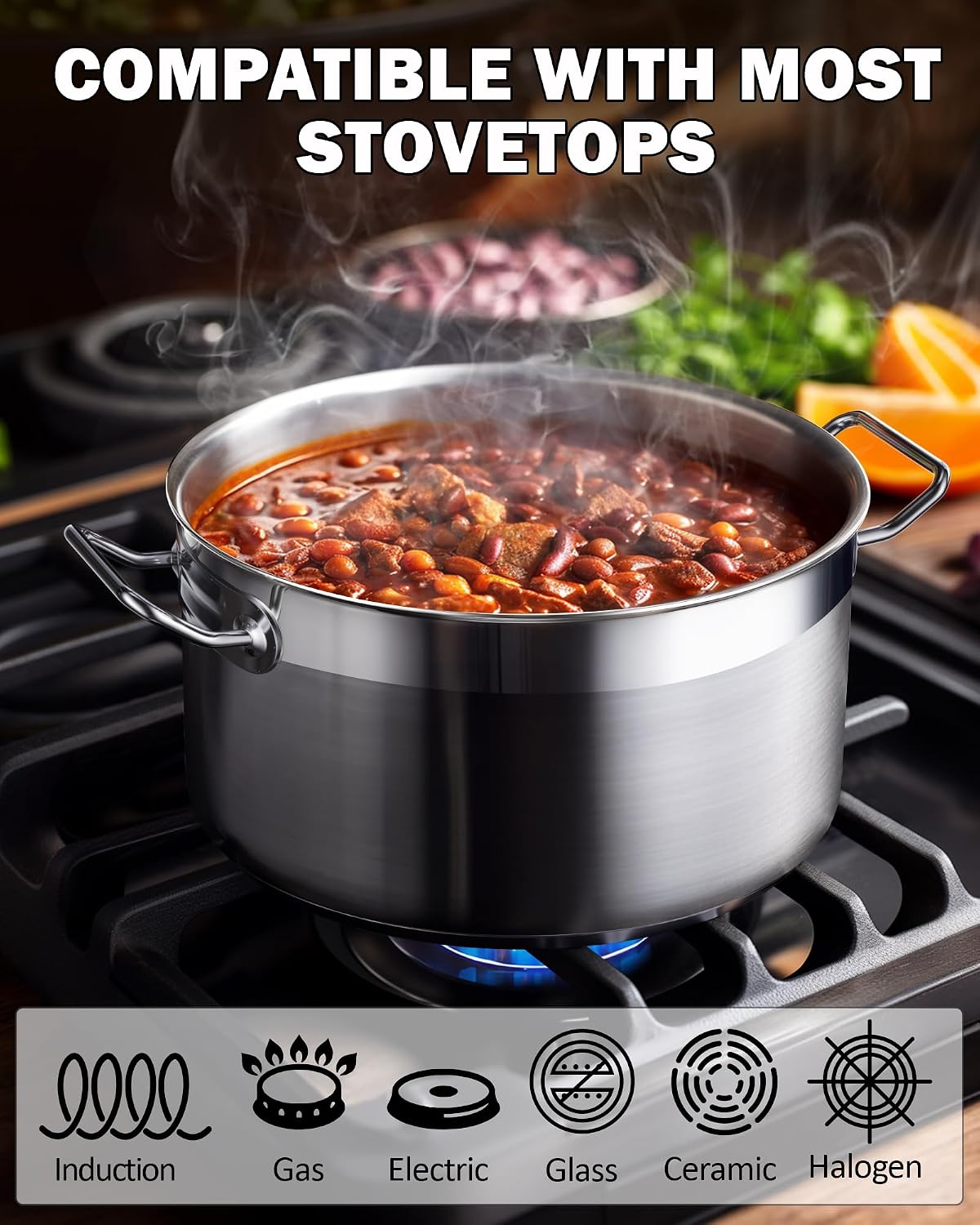 Cooks Standard Professional Cookware Set, Stainless Steel Pots Kitchen Set Includes Saucepans, Sauté Pan, Dutch Oven wit