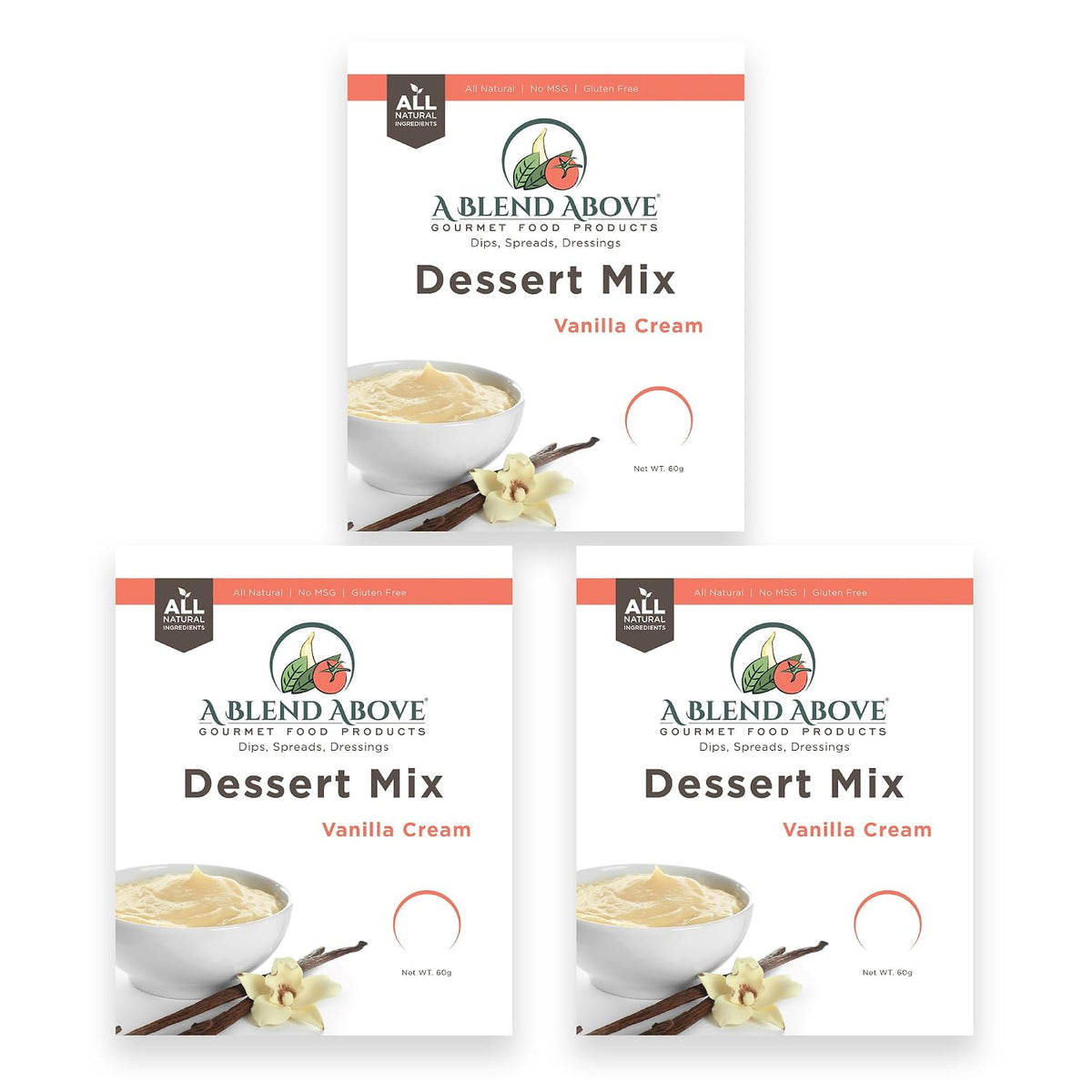 A Blend Above Vanilla Cream Cheesecake Mix - No-Bake Desserts, All Natural, Gluten Free, No MSG - Instant Dessert Mix, Fruit Dip, Bagel Topping, Frosting, Cheesecake Filling - Makes 16 Oz (Pack of 3)