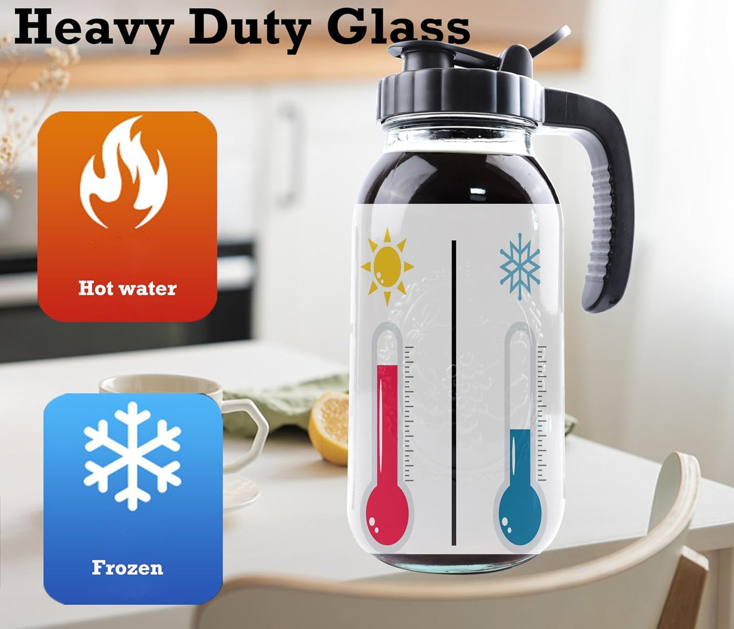 Cold Brew Coffee Maker Pitcher 2 Quart Glass Mason Jar With Spout Lid Filter Half Gallon Wide Mouth Iced Tea Brewing Jug Heavy Duty Handle Airtight &amp; Leak-Proof Pitcher For Fridge Sun Tea 64 OZ