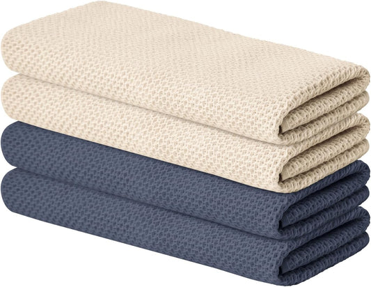 Artoid Mode 100% Cotton Beige Dark Grey Waffle Weave Kitchen Dish Cloths, 13x28 Inch Ultra Soft Absorbent Quick Drying