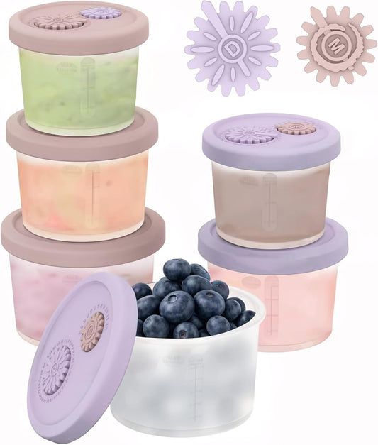 Silicone Baby Food Containers with Date-Tracking Lids, 6-Pack Reusable Snack Containers Food Storage Jars for Infants,