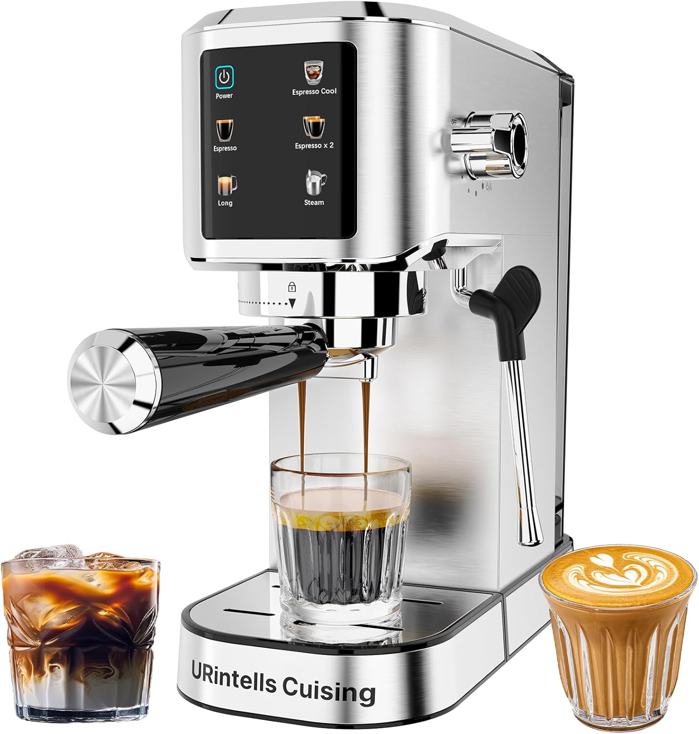 Espresso Machine 20 Bar,Touchscreen Espresso Maker with Steam Milk Frother, Stainless Steel Expresso Coffee Machine for Home with Removable Water Tank for Cappuccino Latte,Cold Brew,Long Coffee