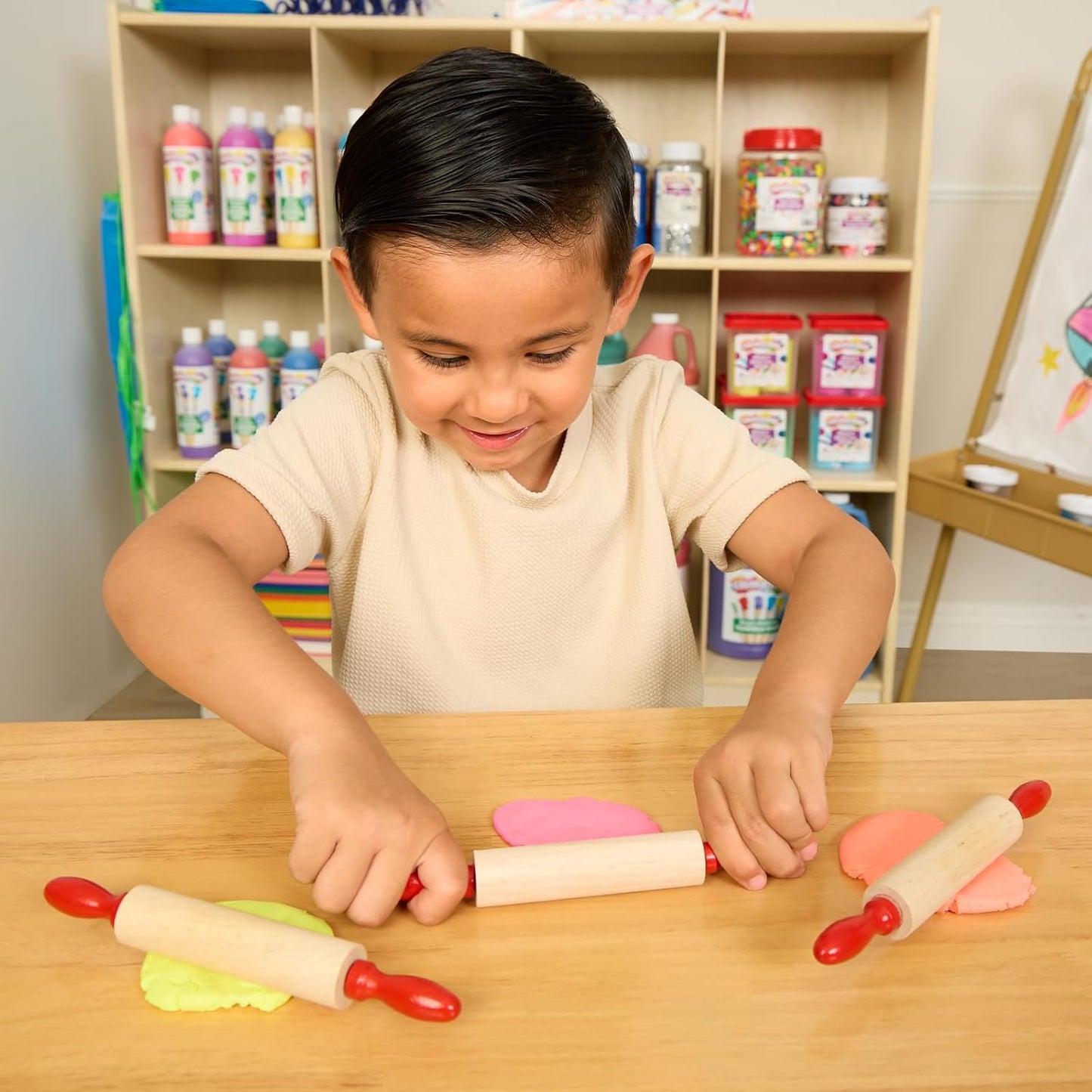 Colorations Natural Wood Rolling Pins for Kids, Set of 6, Ages 3+, PreK+ | 7" L, Class Pack, Party Pack - For Dough, Clay, Sculpting
