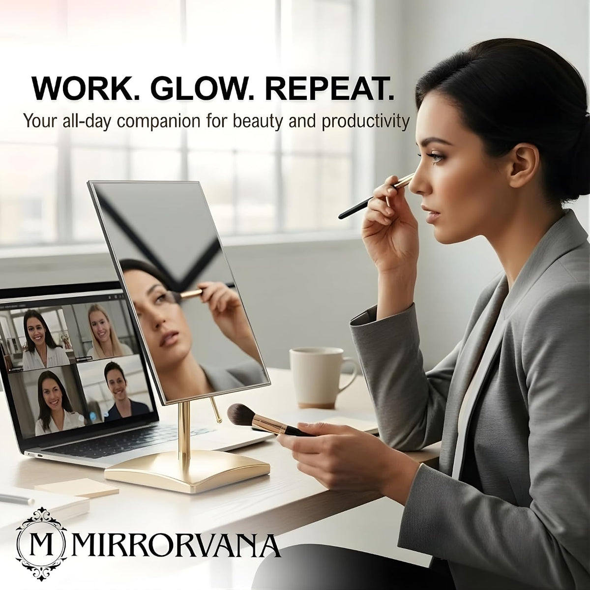 MIRRORVANA Large Free Standing Mirror, Frameless, 9.8" x 7" (Gold) | Beveled Design Elevates Bathroom, Dresser &amp; Retail Counters - Ideal for Desk, Counter, Bathroom &amp; Vanity Dressing Table