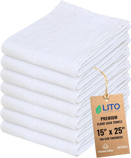 Flour Sack Towels | Tea Towel for Crafts| Cotton Blank Towel for Embroidery| Kitchen Dish, Baking Bread Proofing Linen