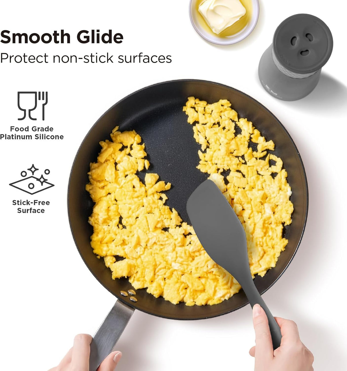 Kitchen Mama WaltzGrip Platinum Silicone Scraping Spatula, Metal Gray | Heat-Resistant, Dishwasher Safe, Ergonomic Grip, Sturdy, Ideal for Mixing, Baking, and Nonstick Cookware