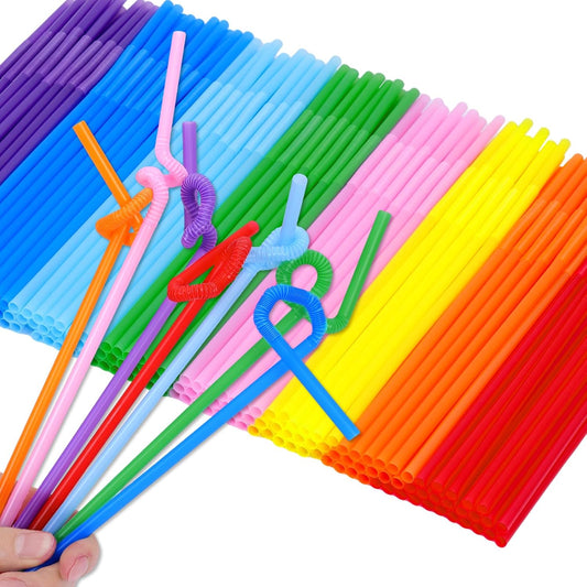 Tomnk 300pcs 10.3 Inches Disposable Flexible Bendy Drinking Straws Plastic Straws