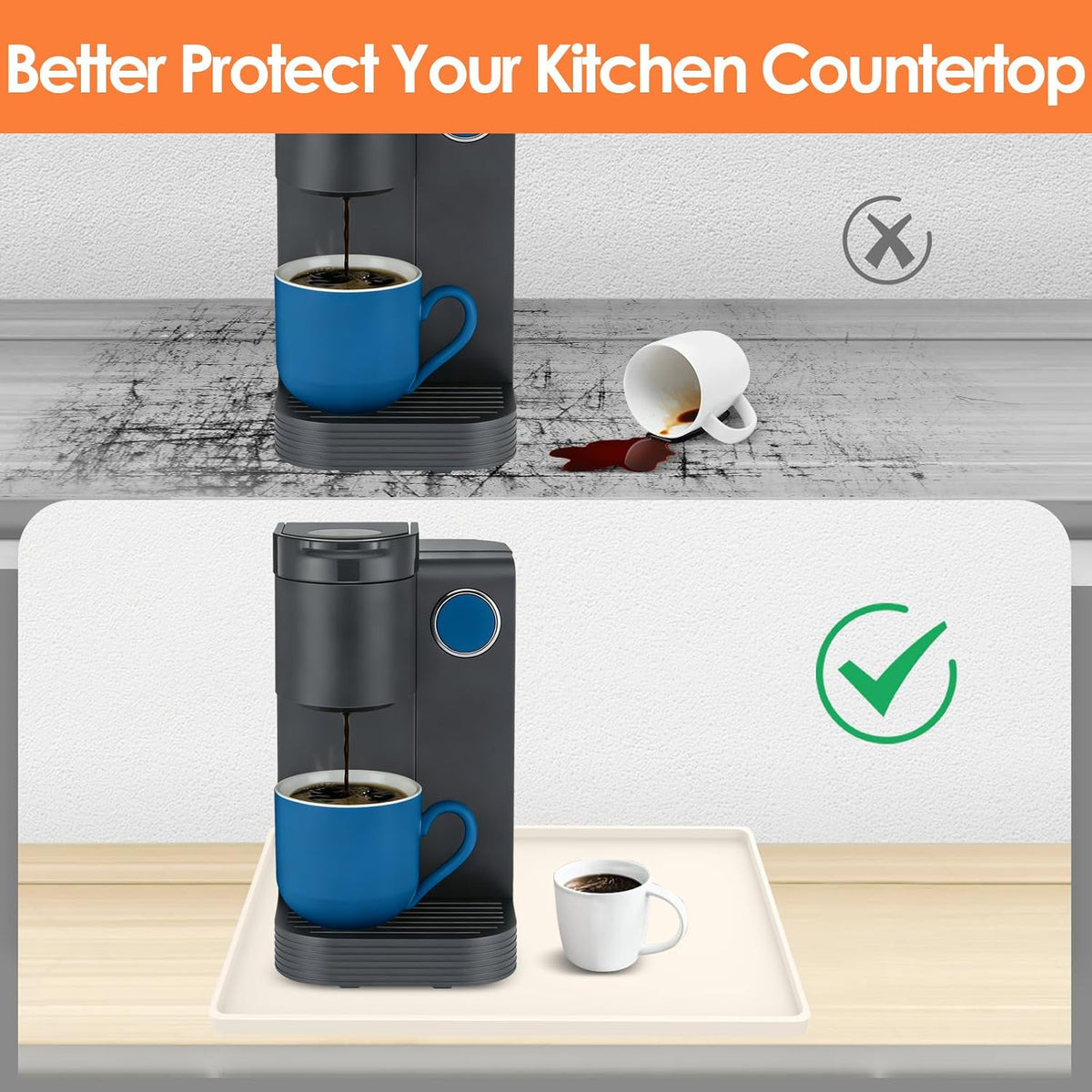 Silicone Coffee Maker Mat with Lip for Countertops 15.7''x11.8''Cream White