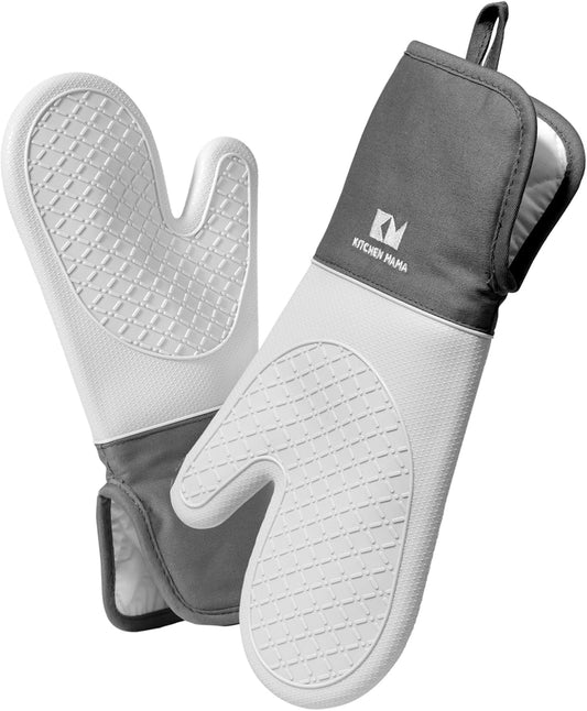 Kitchen Mama UltraShield Silicone Oven Mitts Heat Resistant – Non-Slip, Stain-Resistant, Silicone Cooking Mitts & Pot