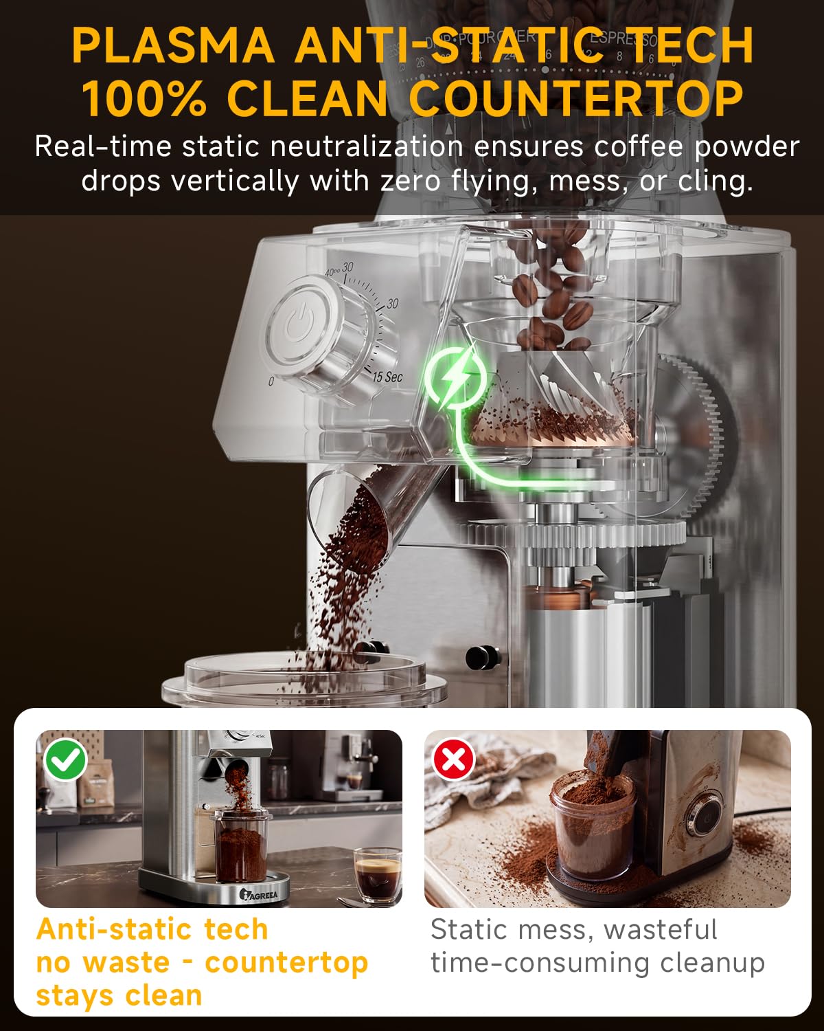 IAGREEA Coffee Grinder for Home Use, Conical Burr Espresso Grinder 48 Grind