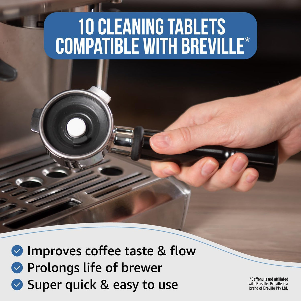 Caffenu Breville Compatible Coffee Machine Cleaning Tablets, 10 Count | (10 Uses) Cleaner Tablets for Breville - Clears Oily Grouphead and Portafilter - Improves Coffee Taste, Extends Machine Life