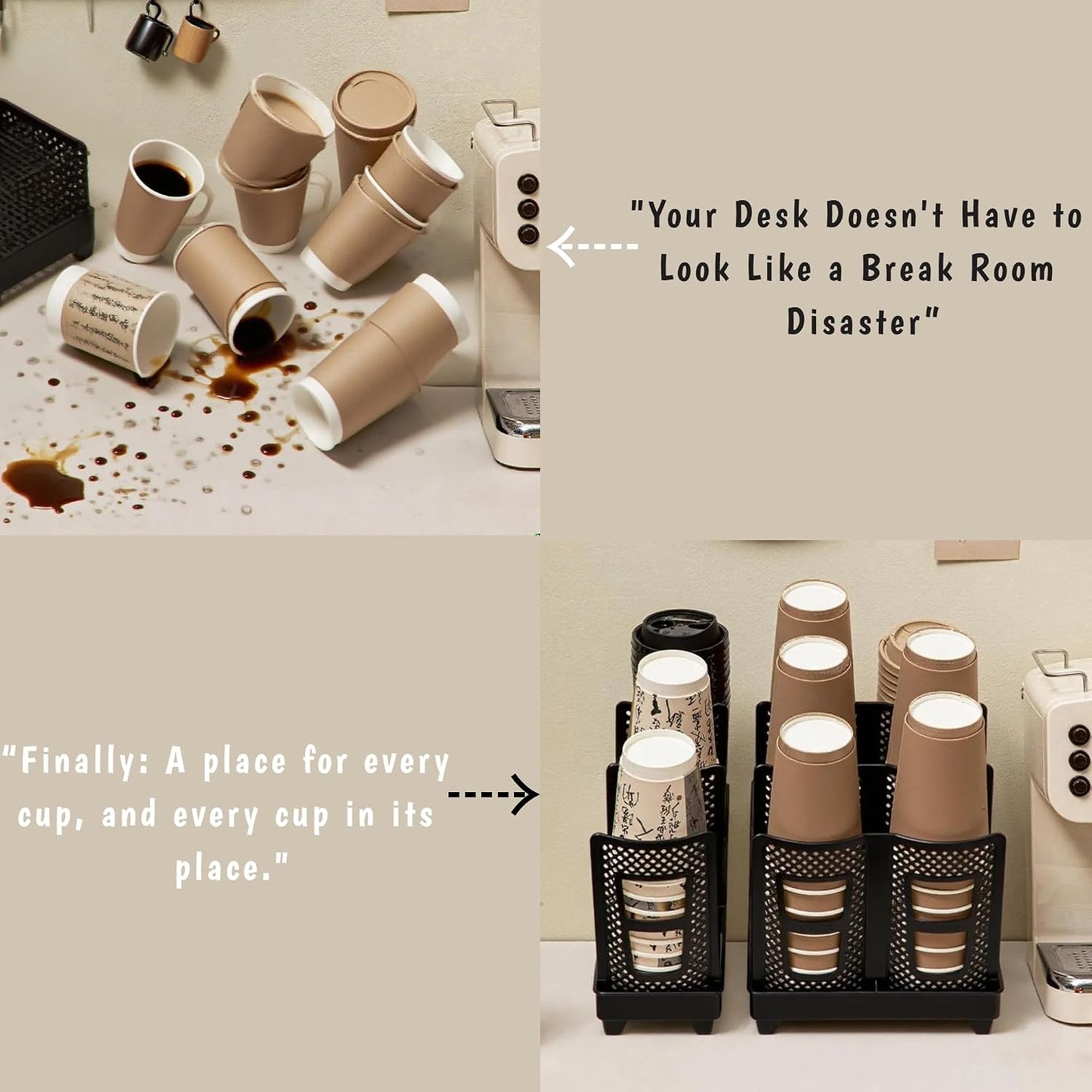 Coffee Cup Holder,Cup Lid Dispenser and Organizer Display Stand,Cup Display Stand on Restaurant,Bathroom,Kitchen,Coffee Shop.Suitable for Cups Ranging from 12 to 32 oz,6Slots