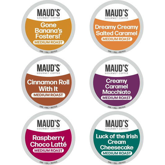 Maud's Sampler Variety Pack Coffee Pods, 24 ct, 6 Assorted Flavors, Medium Roast Flavored Coffee in Recyclable Single Serve