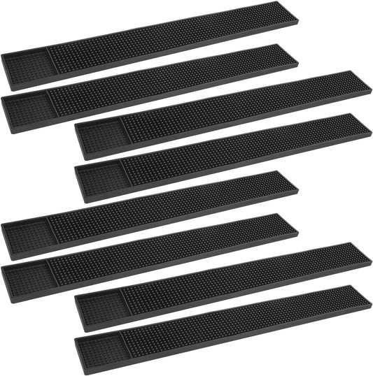 8 Pack Rubber Bar Mats, 24" x 3.15" Black Bar Service Mat, Spill Mat for Countertop, Bartending, Rubber Bar Mats, Efficient