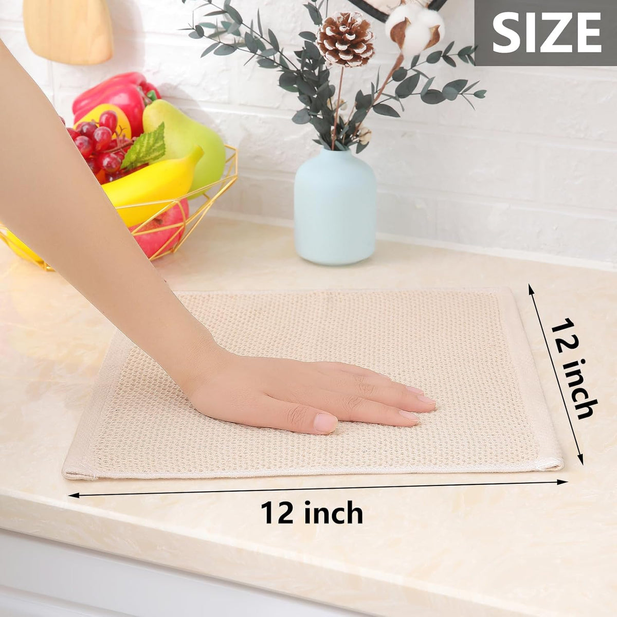 Homaxy 100% Cotton Waffle Weave Kitchen Dish Cloths, Ultra Soft Absorbent Quick Drying Dish Towels, 12 x 12 Inches, 6-Pack, Beige