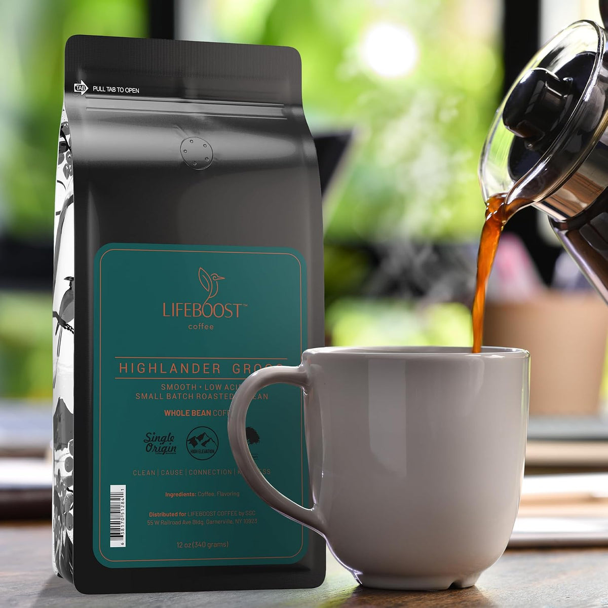 Lifeboost Highlander Grogg Whole Bean Coffee - Non-GMO Low Acid Single Origin Flavored Coffee Beans - Third Party Tested For Mycotoxins &amp; Pesticides - 12 Ounces