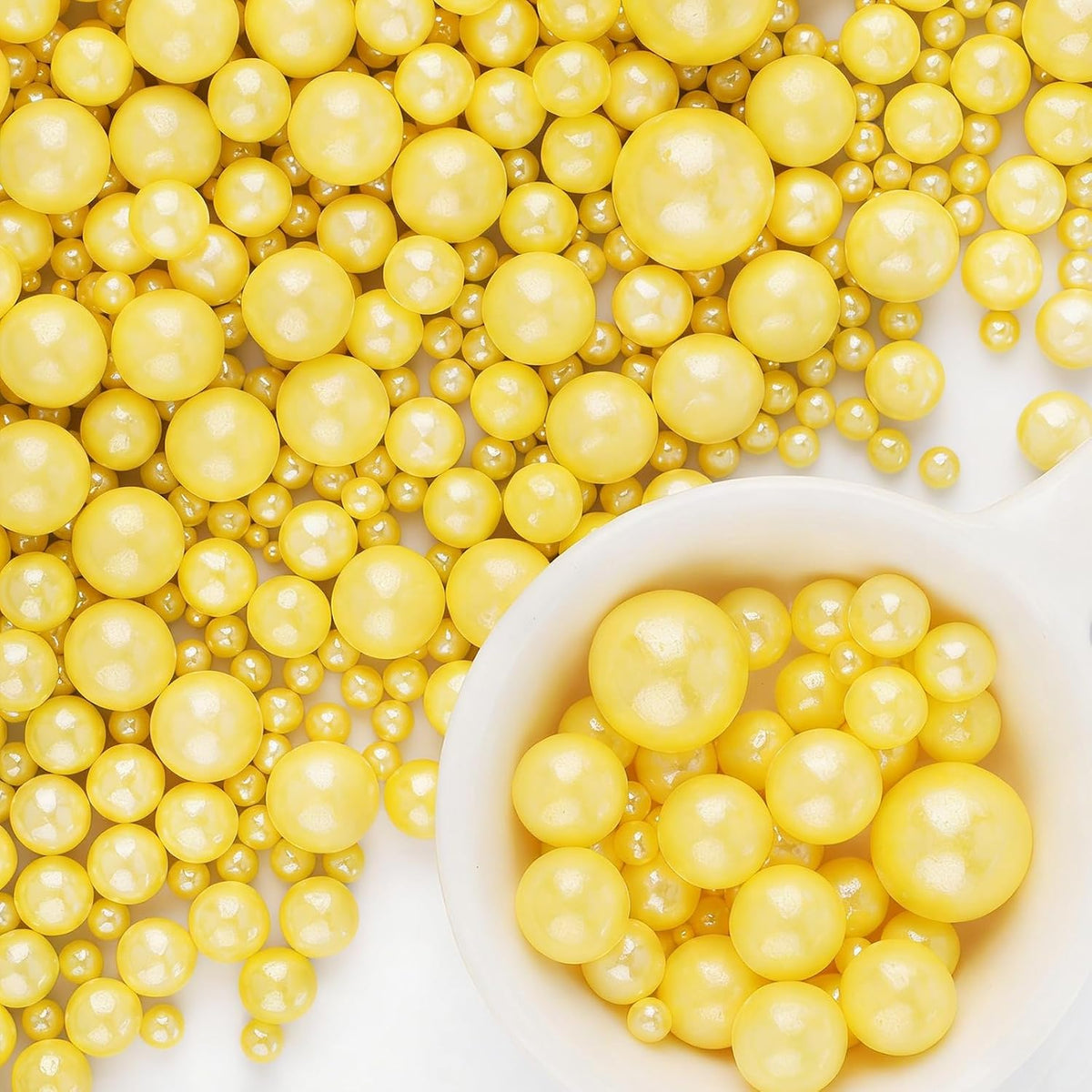 Yellow Pearl Sprinkles for Cake Decorating, 6 Sizes Edible Pearls Sugar