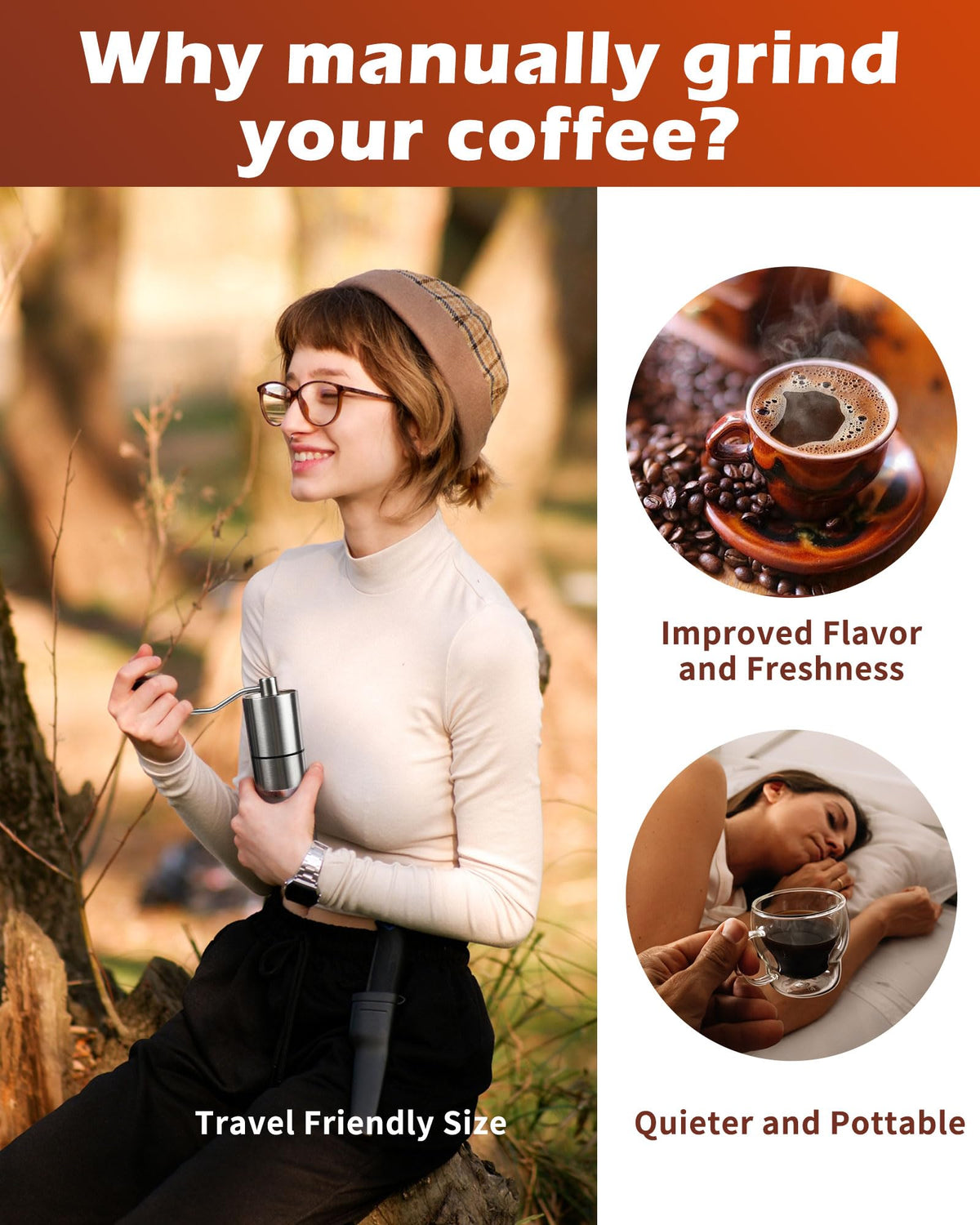 Rsoilch Manual Coffee Grinder With Ceramics Burr For Espresso,French Press,5 Adjustable Settings,Hand Maker with Built-I