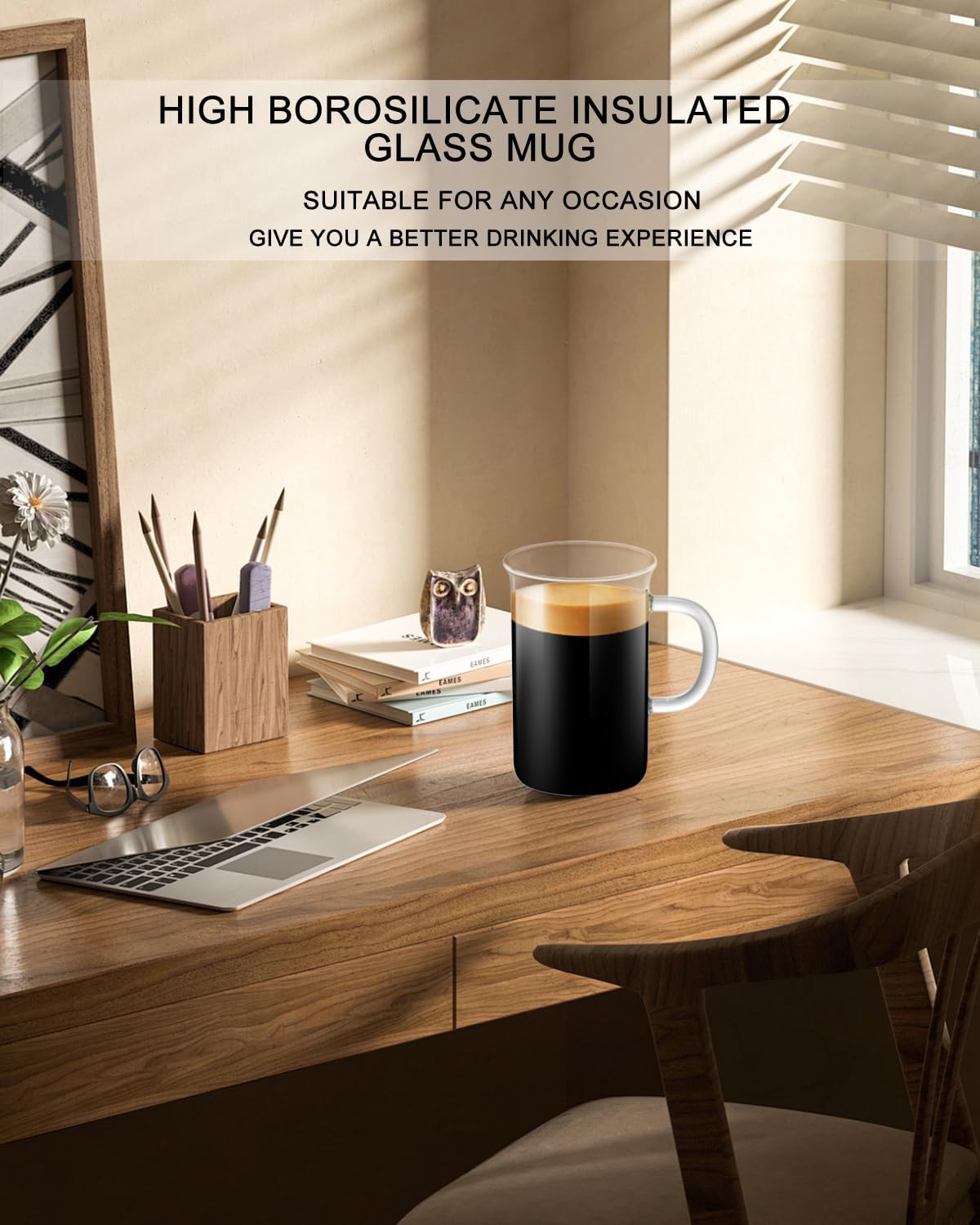 LUXU Glass Coffee Mugs, 13 oz Ice coffee cups,Clear Tea Cups Set of 4 | Heat Resistant and Explosion-Proof Glass Coffee Cups,Borosilicate Glass Mugs with Handles for Hot/Cold Beverages,Americano