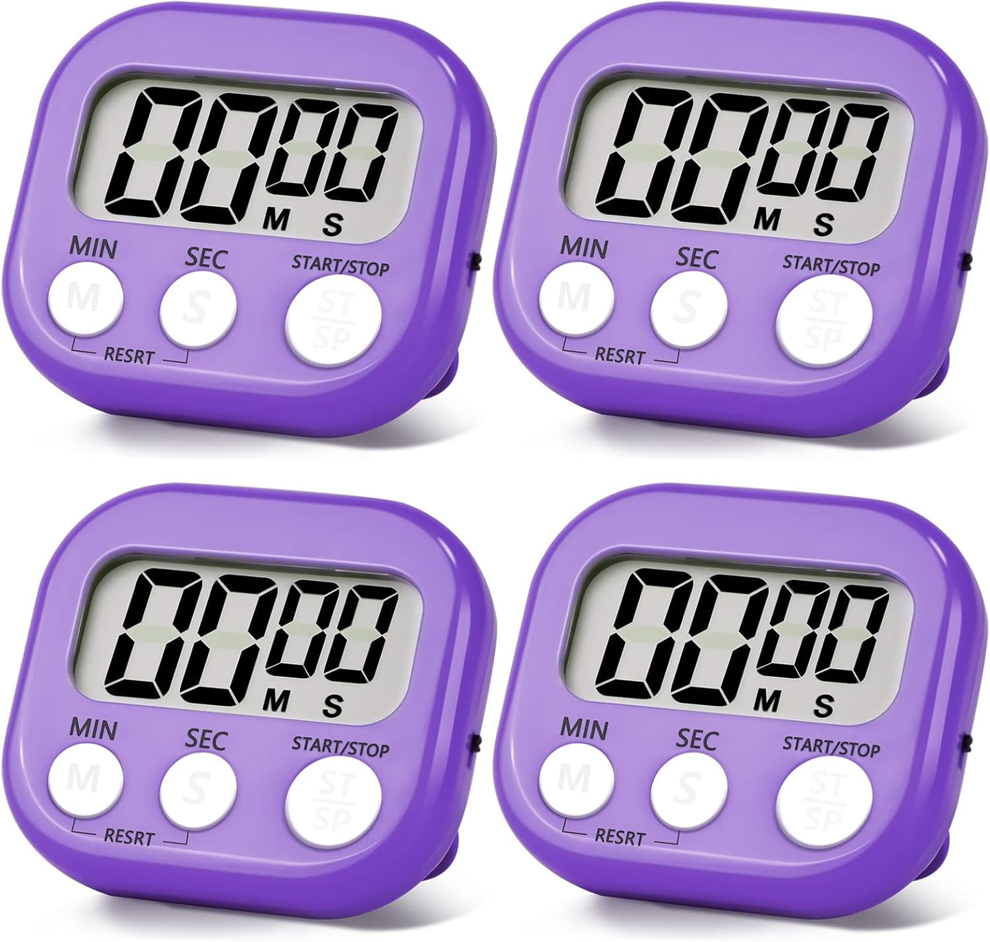 4 Pack Purple Digital Kitchen Timer Magnetic Digital Timer with Big Display Loud Ring Cooking Timers